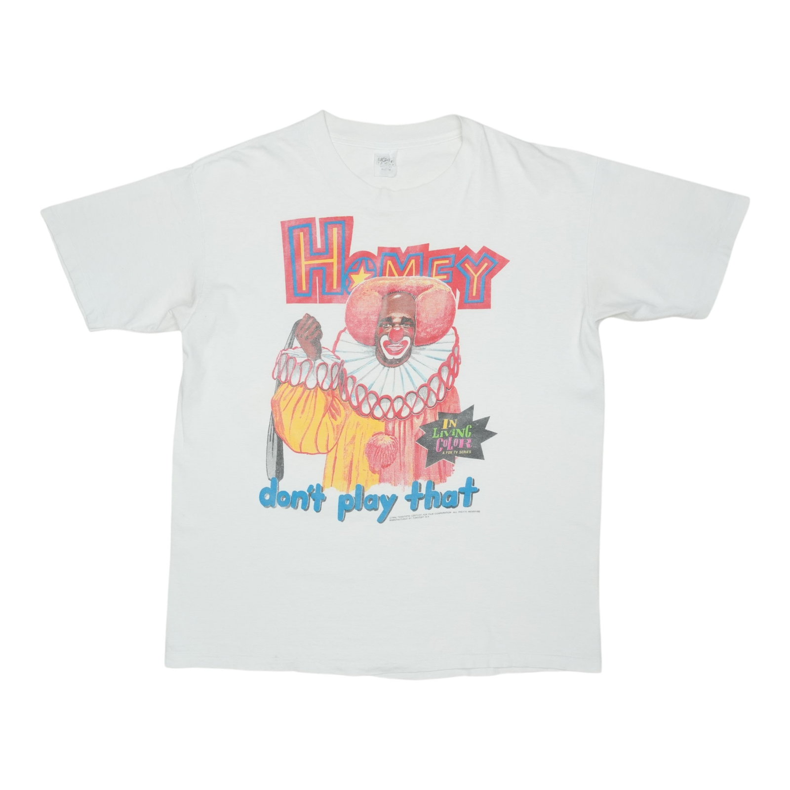 Homey in color living shirt clown 1990: Homey in color living shirt clown 1990 Extra Large Homey The Clown In Living Color Shirt, 1990. This vintage shirt features front and back graphics and measures 23 inches in pit-to-pit length, with a 