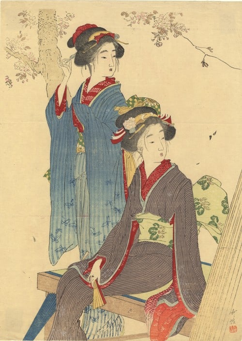 Japanese Woodblock Print Novel Illustration Beauties Cherry Blossoms Meiji (1 of 1)