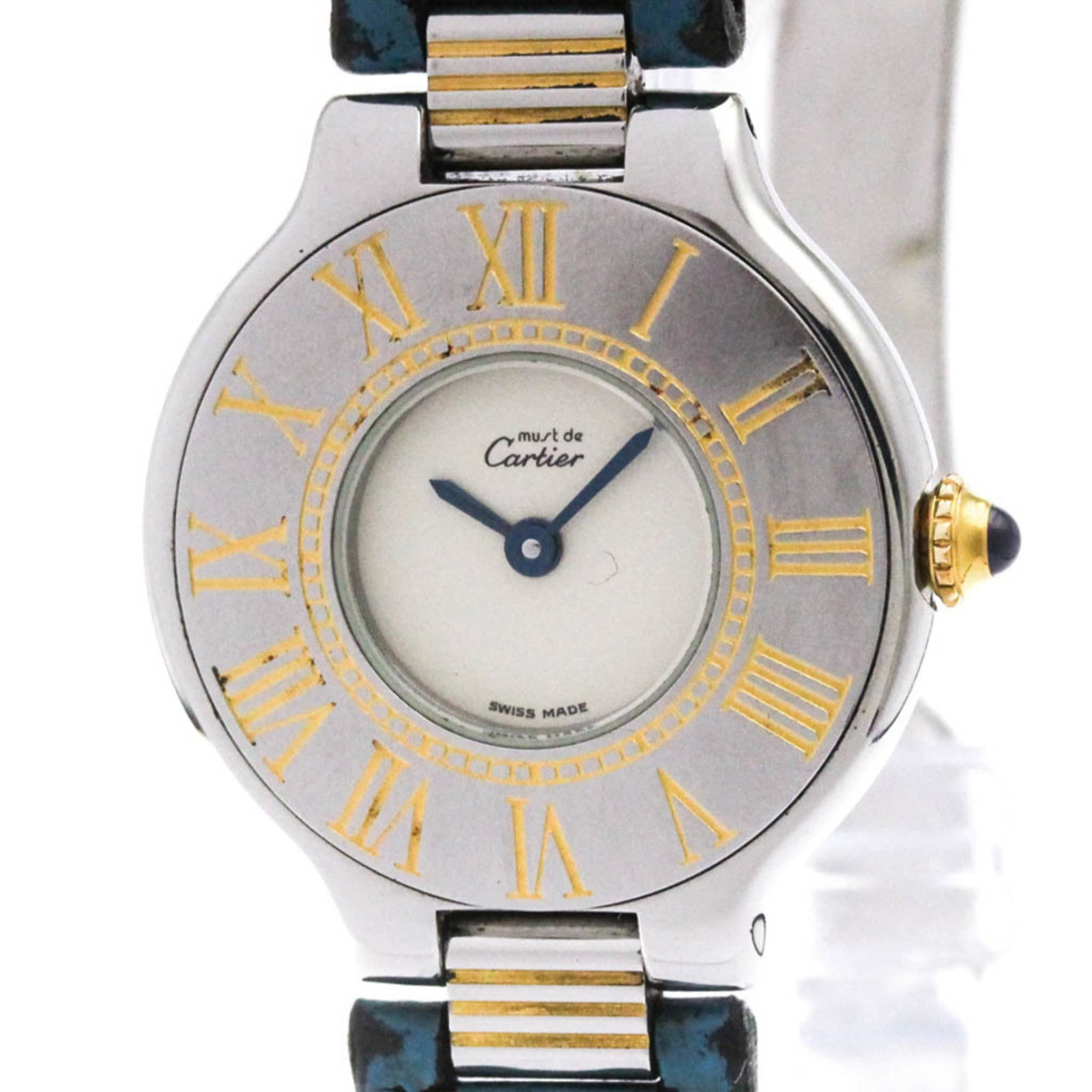 Wristwatch of Cartier: Wristwatch of Cartier This Cartier wristwatch boasts a sleek silver dial and gold-plated case, measuring 28mm in diameter. The watch features a leather band, adding a touch of elegance to its formal d
