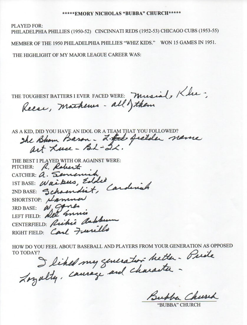 Bubba Church Autographed Hand Filled Out Survey Page (JSA): Bubba Church Autographed Hand Filled Out Survey Page (JSA) Item Specifics: Brand: James Spence Authentication (JSA) Bubba Church Autographed Hand Filled Out Survey Page Signed and filled out inblack p