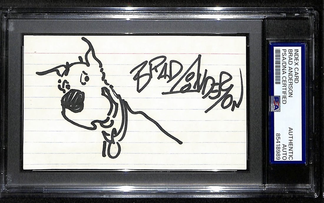 Brad Anderson Signed/ Inscribed Index Card Cartoonist "Marmaduke" PSA 193812 (1 of 2)