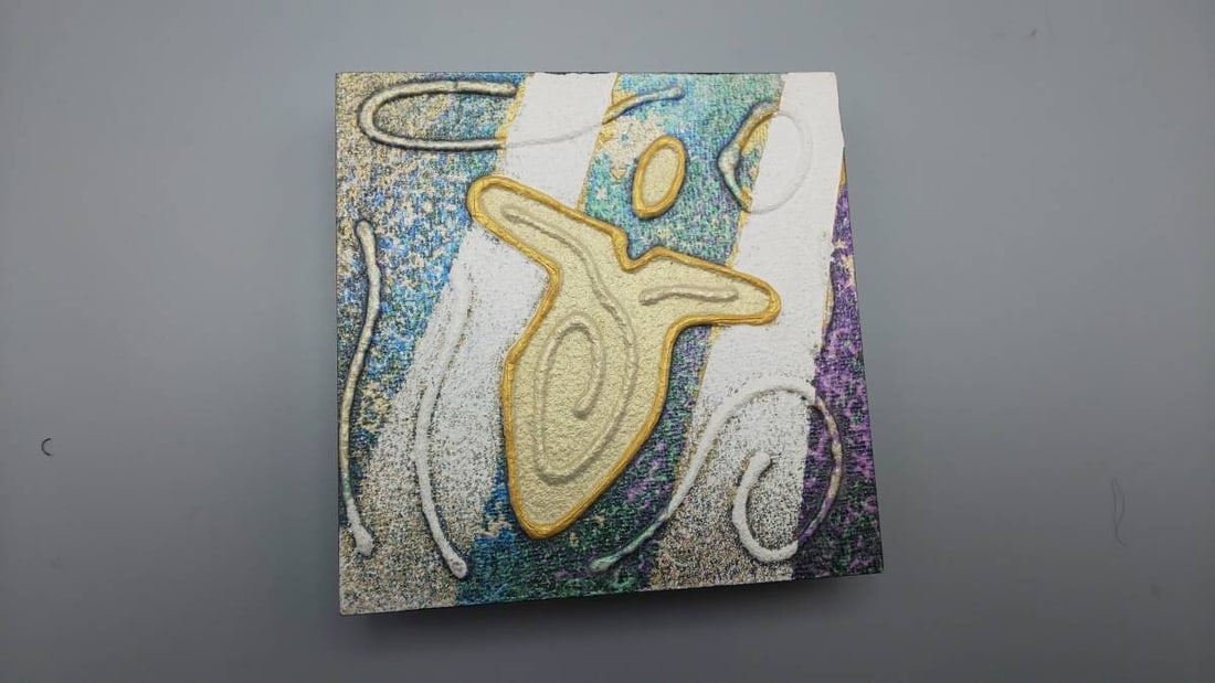 ANDY LAKEY - BLUE LIGHT Acrylic painting Signed 10.2cm x 10.2cm Original: ANDY LAKEY - BLUE LIGHT Acrylic painting Signed 10.2cm x 10.2cm Original Acrylic painting on canvas, measuring 10.2cm x 10.2cm, bears the signature of artist Andy Lakey and features a striking blue li
