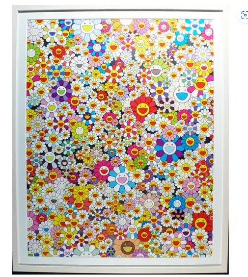 Takashi Murakami "Valley of Poporoke" 2011 Edition autographed and framed: Takashi Murakami "Valley of Poporoke" 2011 Edition autographed and framed Takashi Murakami's vibrant "Valley of Poporoke" print, produced in 2011, bears the artist's signature. This edition has been c