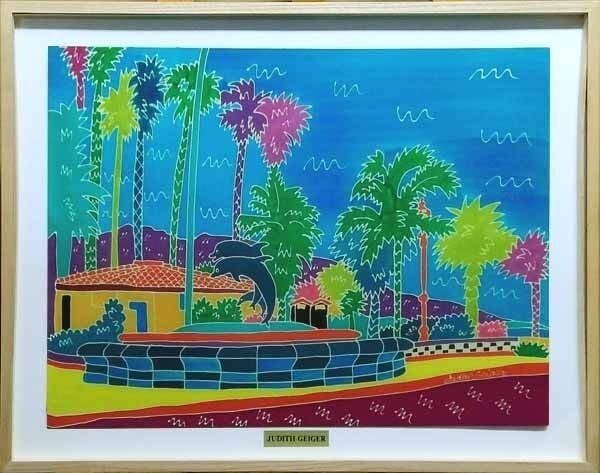 Judith Geiger Tropical Painting Dolphin Palm Trees Cabrillo Blvd Colorful: Judith Geiger Tropical Painting Dolphin Palm Trees Cabrillo Blvd Colorful Item Specifics: Artist: Judith Geiger Unit Of Sale: Single Piece Signed By: Judith Geiger Size: Medium Signed: Yes Material: P