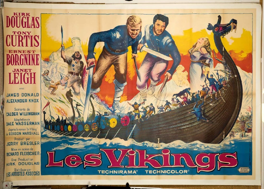 Vikings Kirk Douglas1958 Original Movie Poster Tony Curtis Janet Leigh Larg: Vikings Kirk Douglas1958 Original Movie Poster Tony Curtis Janet Leigh Larg Original 1958 United Artists movie poster featuring Kirk Douglas, Tony Curtis, and Janet Leigh from the iconic film. The pos