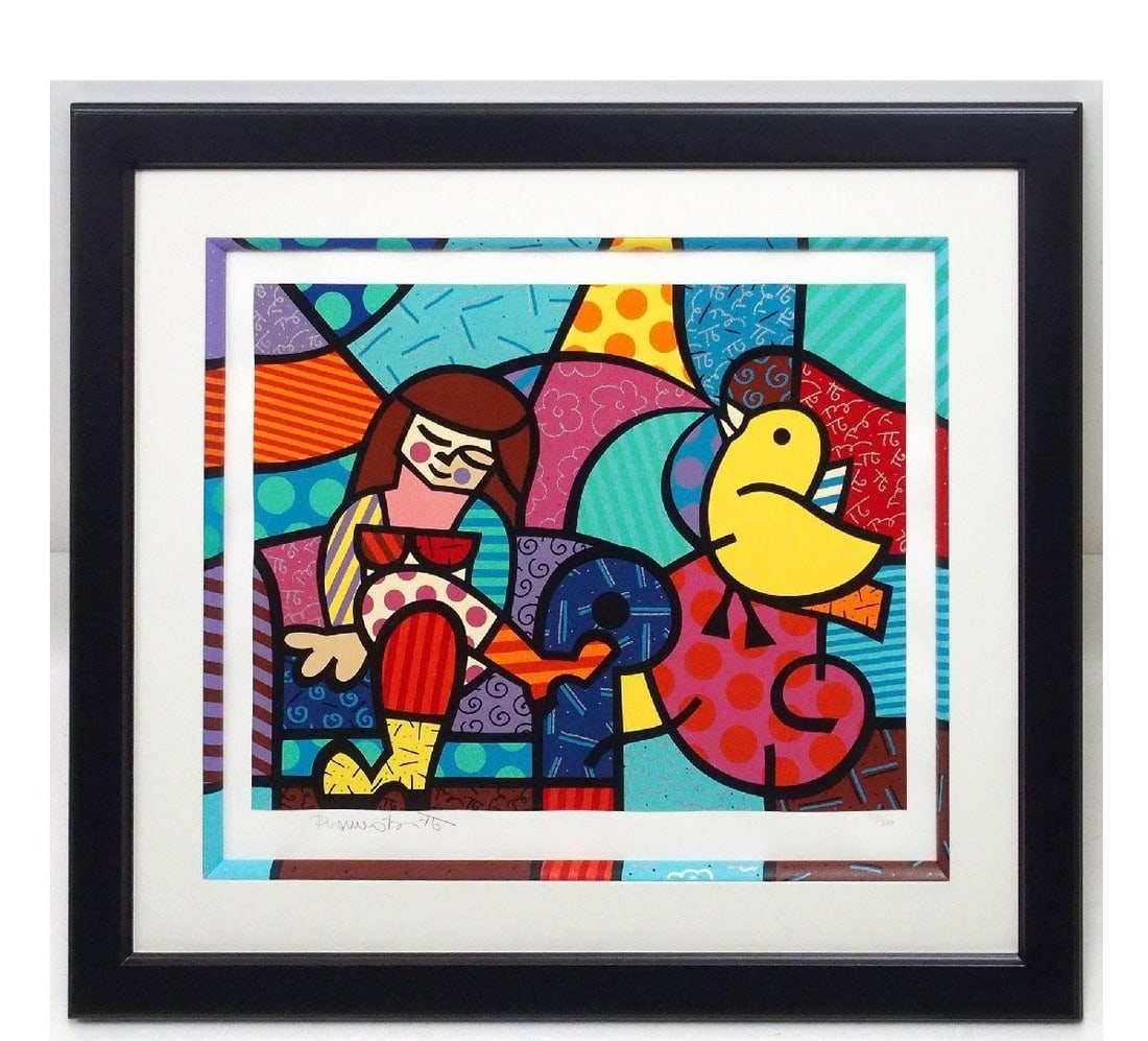 Romero Britto "ONLY YOU CAN HEAR" Silkscreen Edition Autographed Framed: Romero Britto "ONLY YOU CAN HEAR" Silkscreen Edition Autographed Framed Signed by Romero Britto, this silkscreen edition print features the artist's iconic "ONLY YOU CAN HEAR" design. Printed in a lim