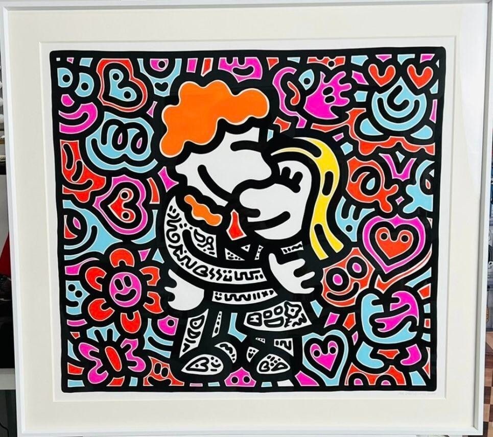 Hug Silkscreen Edition Autographed Framed By Mr Doodle: Hug Silkscreen Edition Autographed Framed By Mr Doodle Mr Doodle's Hug Silkscreen Edition bears the artist's signature, presented in a framed print. This silkscreen edition artwork showcases Mr Doodle