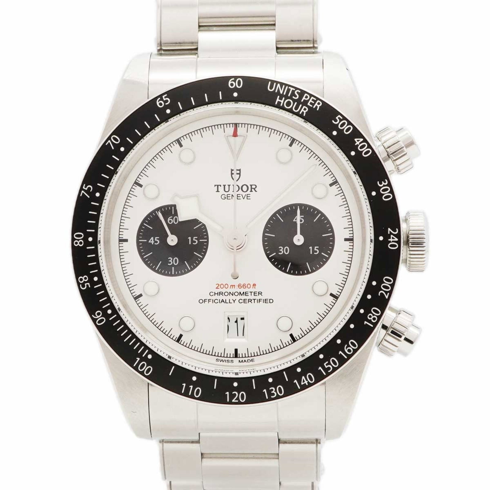 Tudor Wristwatch: Tudor Wristwatch Stainless steel band and white dial make for a sleek, modern look. This Tudor wristwatch boasts a 41.5mm case diameter and a comfortable fit for wrists up to 19.5cm in size. With its 