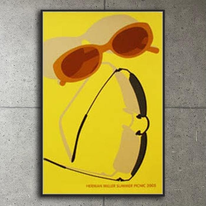 Herman Miller Silkscreen Art Poster Summer Picnic 2005 Framed Wall Decor: Herman Miller Silkscreen Art Poster Summer Picnic 2005 Framed Wall Decor Large framed poster from Herman Miller's Silkscreen Art series, Summer Picnic 2005, featuring sunglasses as the main subject. T