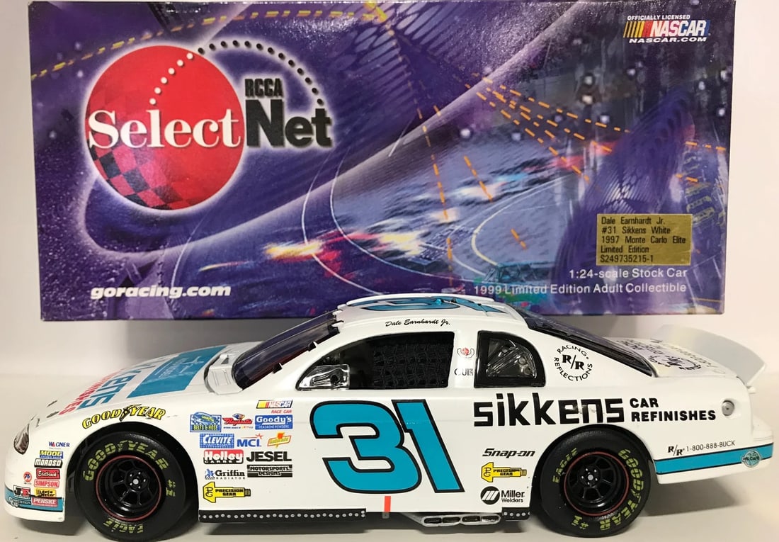 Dale Earnhardt Jr. Unsigned #31 1997 Monte Carlo 1: 24 Die-Cast Car: Dale Earnhardt Jr. Unsigned #31 1997 Monte Carlo 1: 24 Die-Cast Car This #31 Sikkens White 1997 Monte Carlo Elite Car bears the signature of Dale Earnhardt Jr. in 1:24 Die-Cast form, a limited edition
