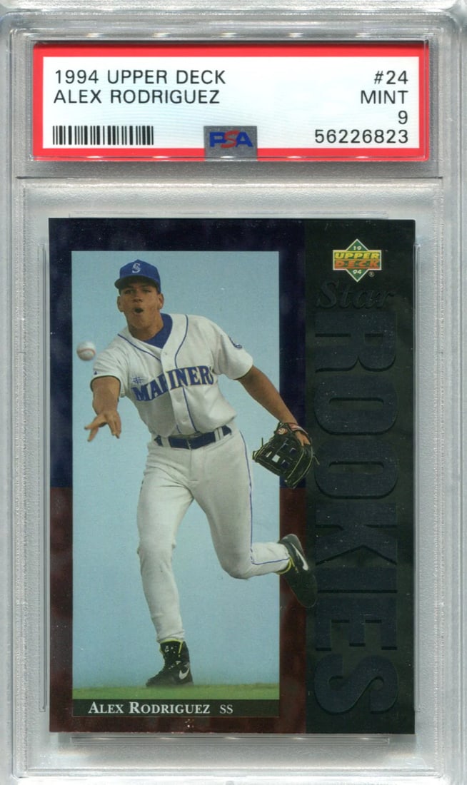 Alex Rodriguez 1994 Upper Deck #24 PSA Mint 9 Card: Alex Rodriguez 1994 Upper Deck #24 PSA Mint 9 Card PSA Mint 9 graded card from the iconic 1994 Upper Deck set, featuring Alex Rodriguez in his rookie season. This highly sought-after baseball memorabi