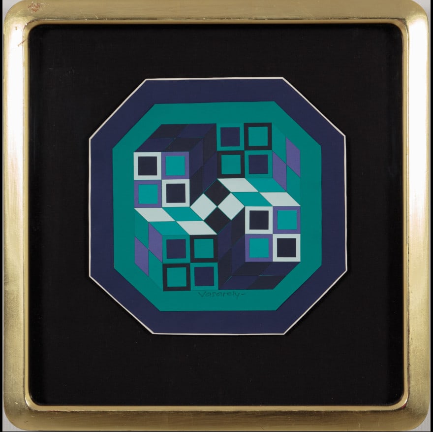 Victor Vasarely Pousta 1985 Collage on paper, originally framed.: Victor Vasarely Pousta 1985 Collage on paper, originally framed. Item Specifics: Artist: Victor Vasarely Unit Of Sale: Single Piece Image Orientation: Portrait Signed: Yes Size: Medium Period: Contemp