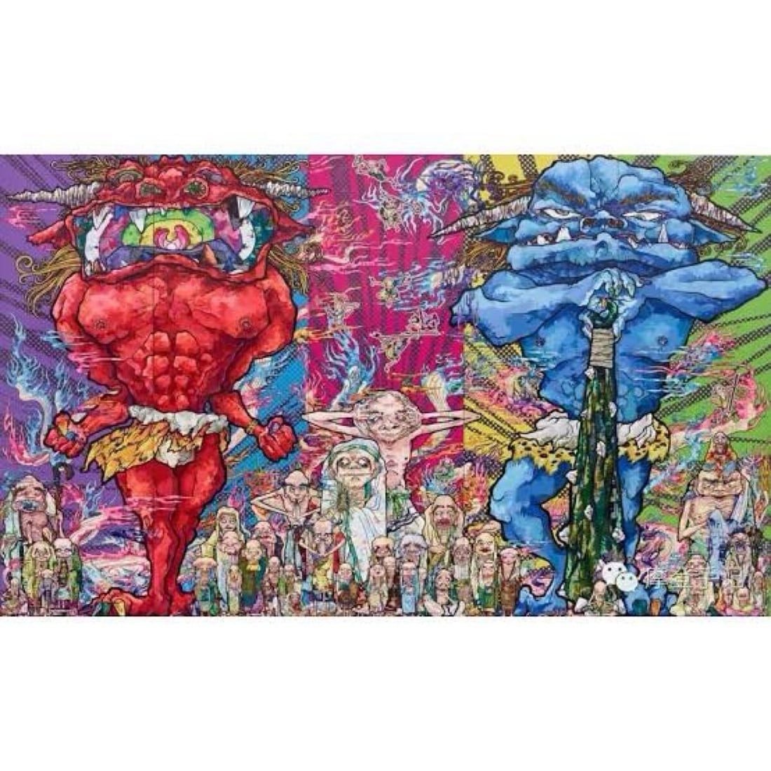 Demon red signed with blue demon arhats takashi murakami print ed 300: Demon red signed with blue demon arhats takashi murakami print ed 300 Signed by Takashi Murakami, this Demon Red print features bold black colors and the distinctive style of the Blue Demon Arhats. Pr