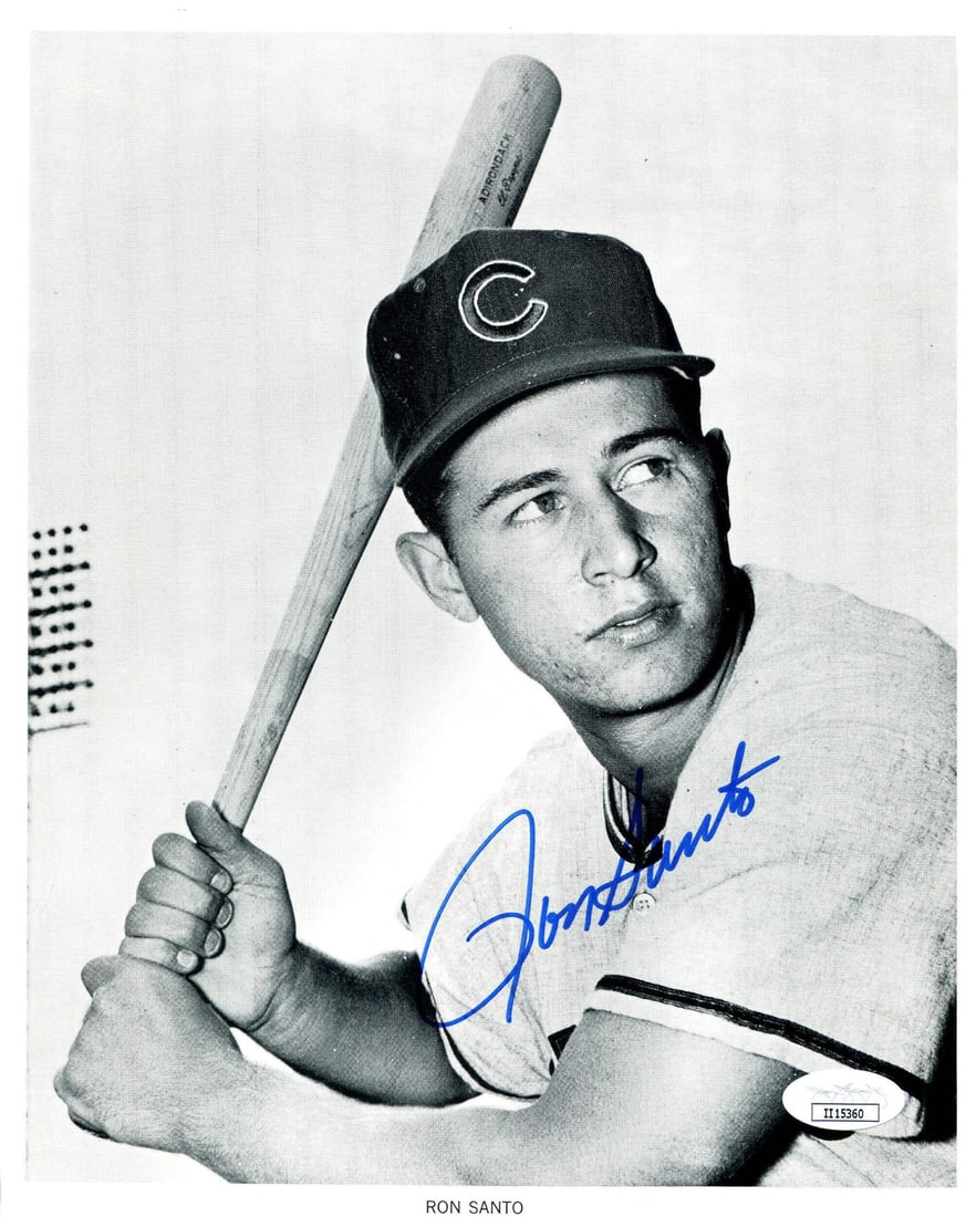 Autographed by Ron Santo 8x10 Photo: Autographed by Ron Santo 8x10 Photo Authentic Ron Santo signed photo, verified by James Spence Authentication (JSA), features the legendary baseball player's image in an 8x10 format. The autograph is 