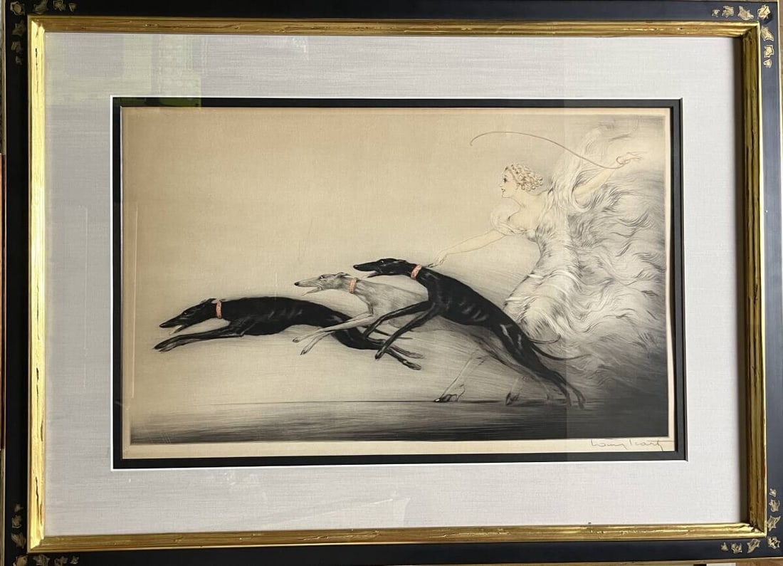 Signed Speed II Etching by Louis Icart 1933: Signed Speed II Etching by Louis Icart 1933 Signed by Louis Icart, this large etching from 1933 showcases the artist's unique style. Created using the printmaking technique of etching, the work bears 