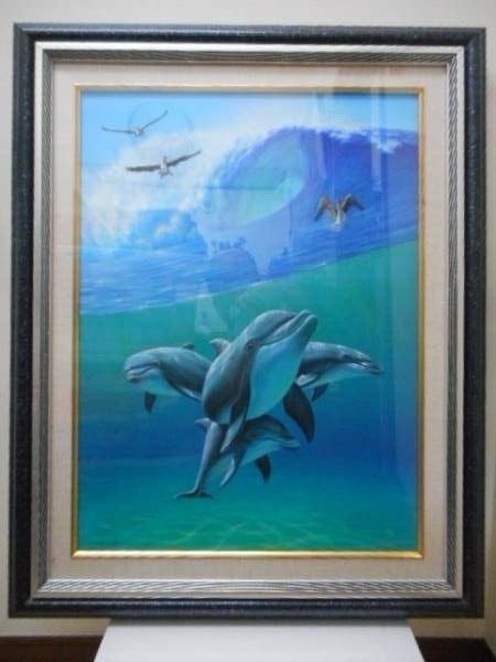 Dolphin painting signed well framed original acrylic unique by Charles Lynn Bragg: Dolphin painting signed well framed original acrylic unique by Charles Lynn Bragg Signed by Charles Lynn Bragg, this large acrylic painting features a stunning dolphin in a unique and realistic style.