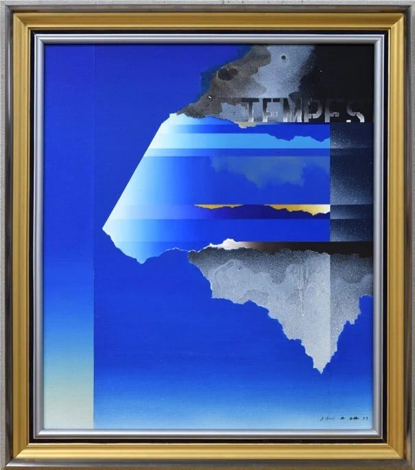 Tetsuro Sawada TEMPEST Oil Painting 1978 Signed Framed Original Vintage Artwork: Tetsuro Sawada TEMPEST Oil Painting 1978 Signed Framed Original Vintage Artwork Signed by artist Tetsuro Sawada, this vintage oil painting on canvas, titled TEMPEST, showcases a captivating blue theme