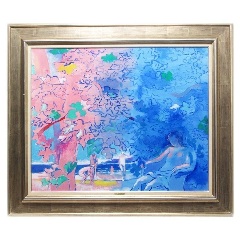 Paul Guiramand Cap dAntibes 1995 Original Oil Painting 40F Listed Work Framed: Paul Guiramand Cap dAntibes 1995 Original Oil Painting 40F Listed Work Framed Large Original Oil Painting by Paul Guiramand, 1995. This unique piece features an Impressionist landscape with a woman as
