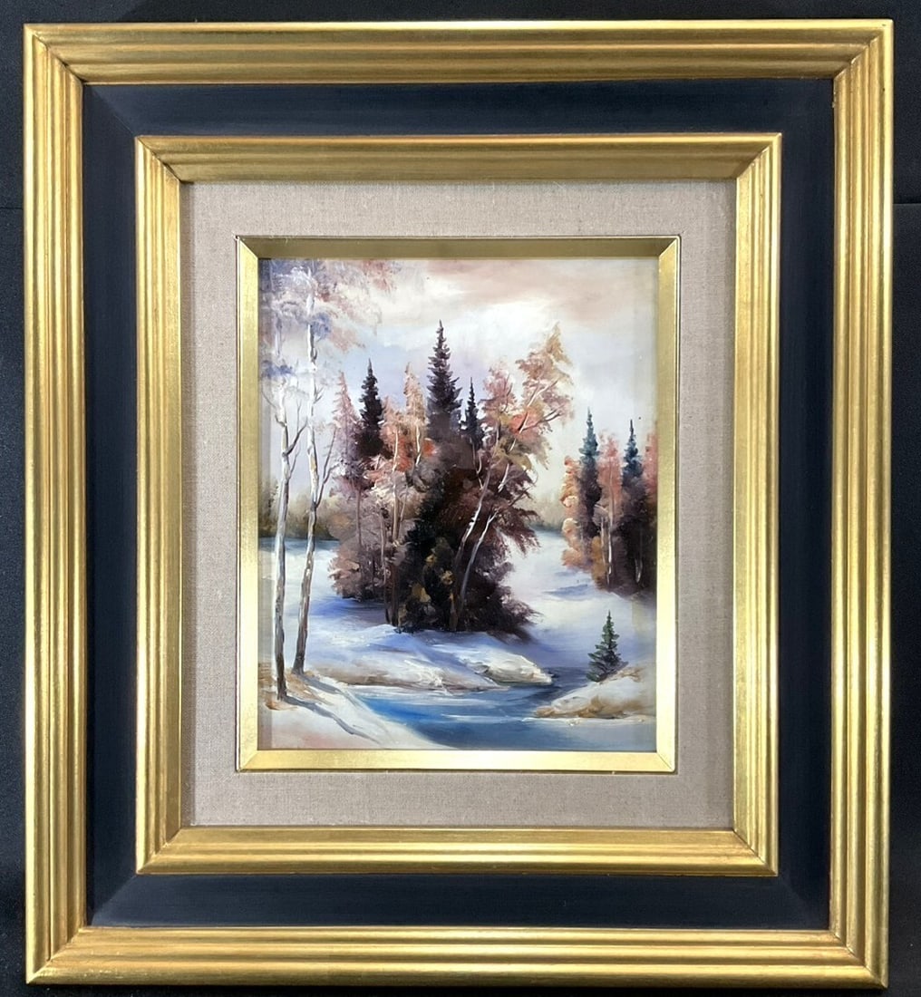 Kory Winter Original Oil Painting Sergeenko Snow Scene Framed: Kory Winter Original Oil Painting Sergeenko Snow Scene Framed Sergeenko Kory's original oil painting, "Snow Scene," is a captivating Impressionist landscape. This unique piece bears the artist's signa