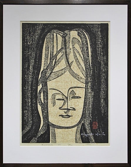 Kiyoshi Saito BUDDHA (1) 1962 Woodblock print, autographed, edition available: Kiyoshi Saito BUDDHA (1) 1962 Woodblock print, autographed, edition available Kiyoshi Saito's BUDDHA, created in 1962, showcases the artist's unique style through a vibrant woodblock print. The work b