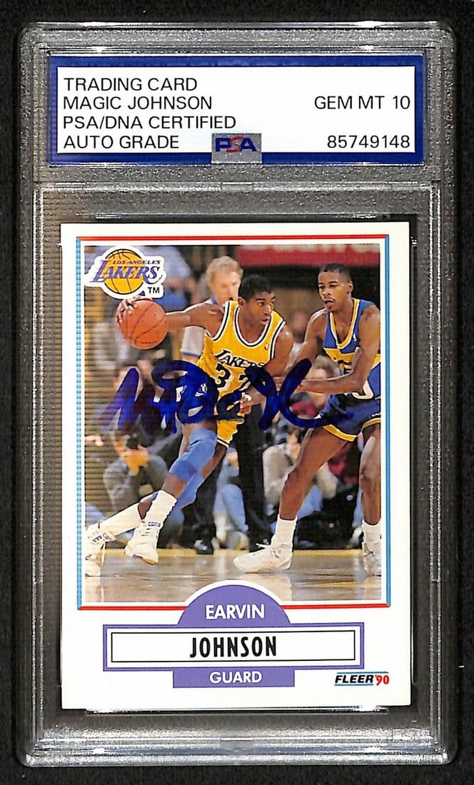Magic Johnson 1990-91 Flleer Signed/ Autographed Card #93 PSA/ DNA 10 BA206367: Magic Johnson 1990-91 Flleer Signed/ Autographed Card #93 PSA/ DNA 10 BA206367 Magic Johnson's 1990-91 Fleer card, featuring his signature, is a piece of basketball history. Graded by PSA and DNA Spor