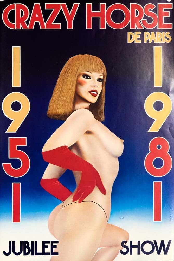 Razzia Rare Piece Crazy Horse By Paris 1981 Jubilee Show: Razzia Rare Piece Crazy Horse By Paris 1981 Jubilee Show Razzia's Crazy Horse poster from the 1981 Paris Jubilee Show is a rare and unique piece, bearing the artist's signature. Printed on paper, this