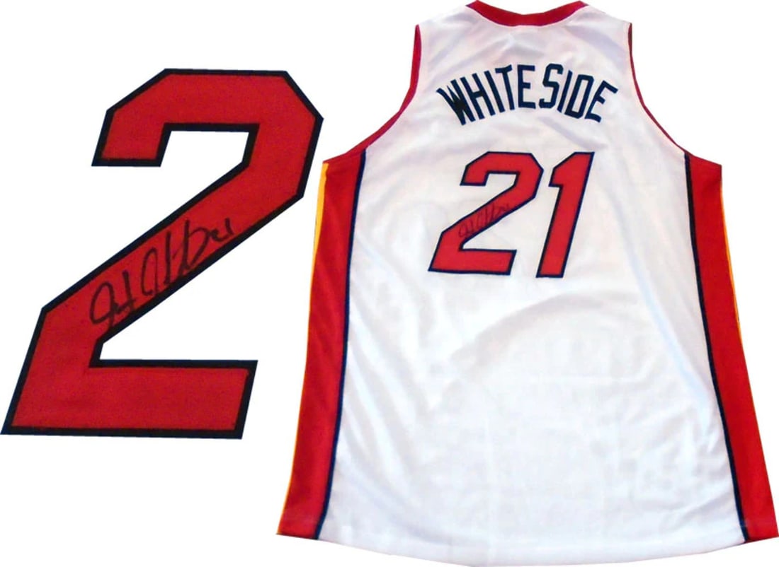 Hassan Whiteside Autographed Miami Heat White Jersey: Hassan Whiteside Autographed Miami Heat White Jersey Signed by Hassan Whiteside in black paint pen, the back of this Miami Heat white jersey features his exclusive autograph. The item comes with a Cer