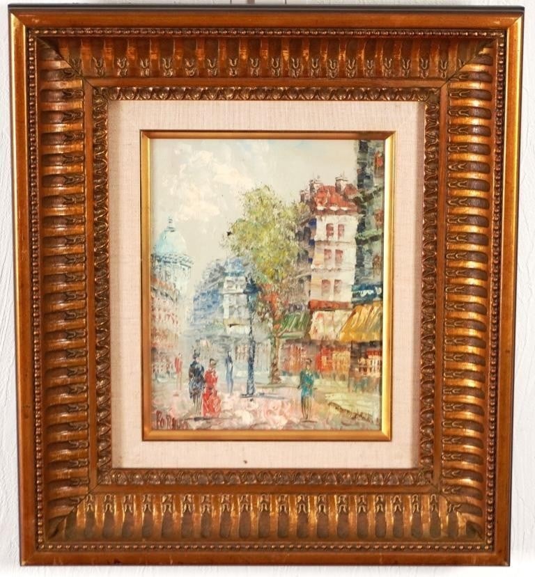 American Oil Painting of Paris Street by Signed Caroline Barnett: American Oil Painting of Paris Street by Signed Caroline Barnett Signed by Caroline Barnett, this oil painting on canvas captures the essence of Paris Street in vibrant colors and brushstrokes. A one-