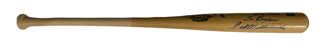 W215 Bat Autographed Green Louisville Ted Williams Slugger: W215 Bat Autographed Green Louisville Ted Williams Slugger The W215 Bat, signed in blue sharpie across the barrel with inscription "To Brian", is an autographed Louisville Slugger. This unique piece b
