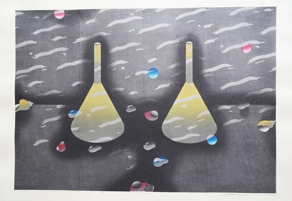 Akira Kurosaki Woodblock Print Between Moments A 1984 Signed Ed 1 90 Abstract: Akira Kurosaki Woodblock Print Between Moments A 1984 Signed Ed 1 90 Abstract Akira Kurosaki's Between Moments, created in 1984, is a striking woodblock print measuring 73.4 x 52 cm. This abstract pie