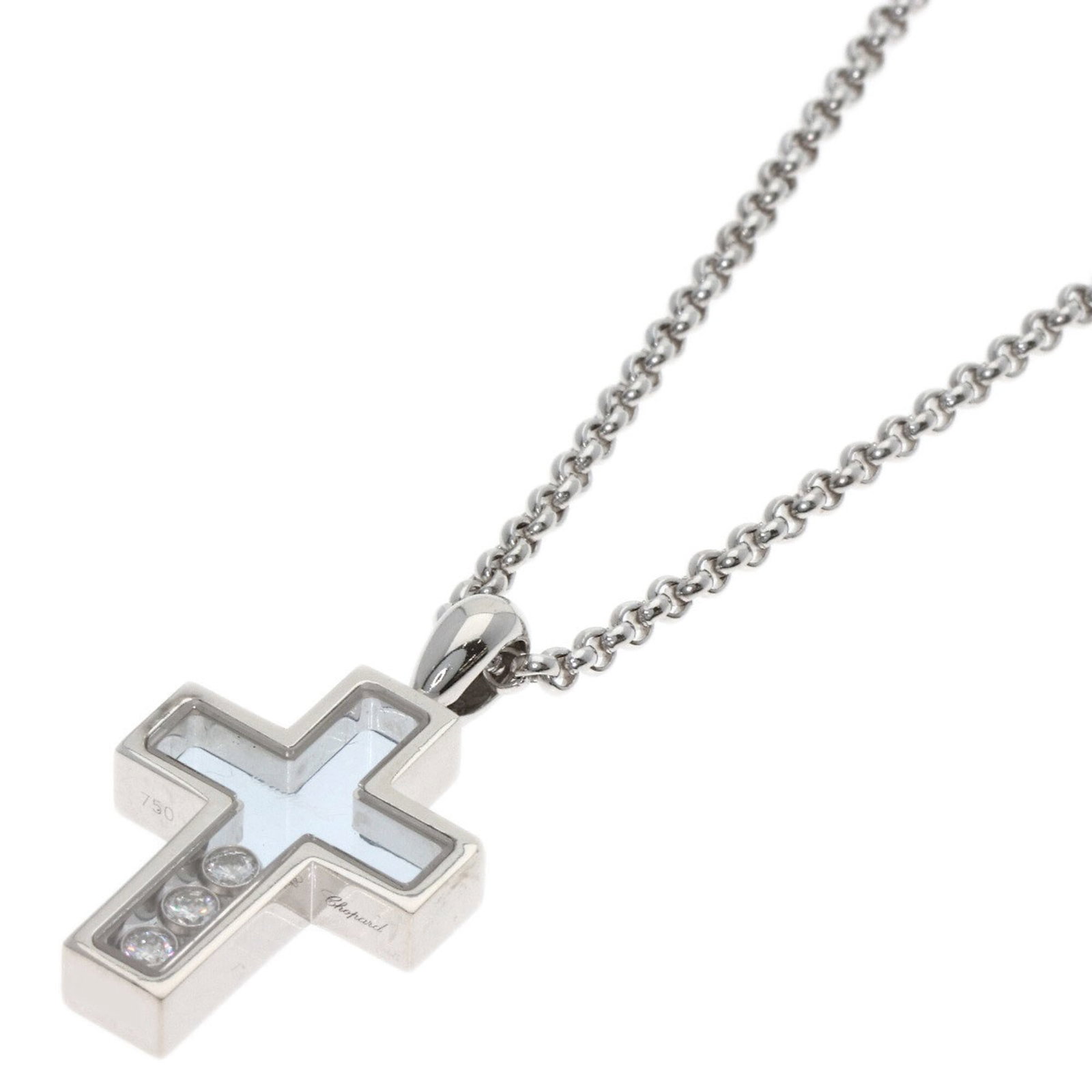 Chopard Happy Diamonds Cross Necklace 18K White Gold Women'S: Chopard Happy Diamonds Cross Necklace 18K White Gold Women'S Chopard Happy Diamonds Cross Necklace in 18K White Gold boasts a striking cross design adorned with sparkling diamonds, adding a touch of e
