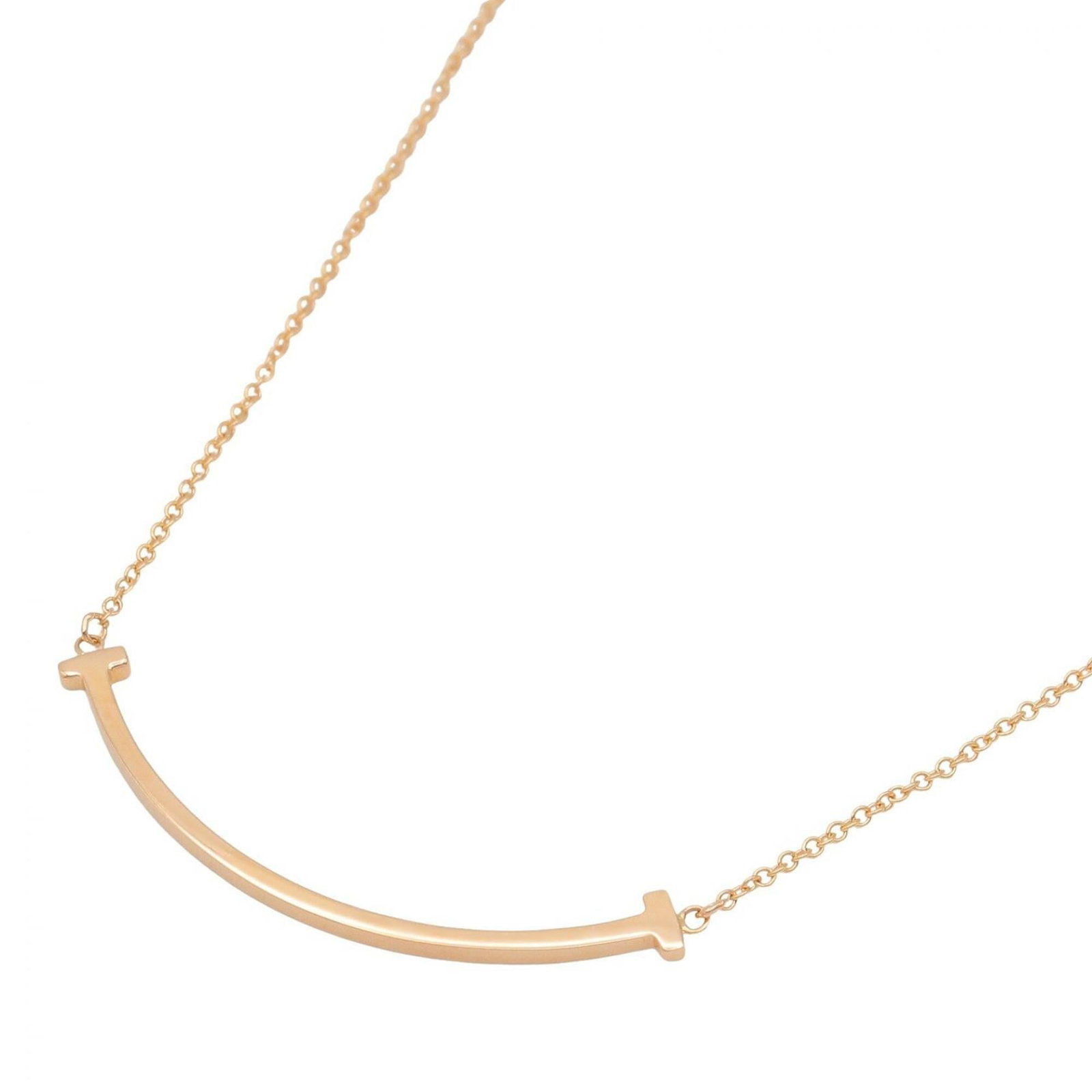 Tiffany & Co. T Smile Small Necklace 18K Pink Gold (Pg) Tone For Men And Women: Tiffany & Co. T Smile Small Necklace 18K Pink Gold (Pg) Tone For Men And Women Tiffany & Co.'s T Smile Small Necklace in 18K pink gold is a timeless piece, featuring a delicate design that suits both 