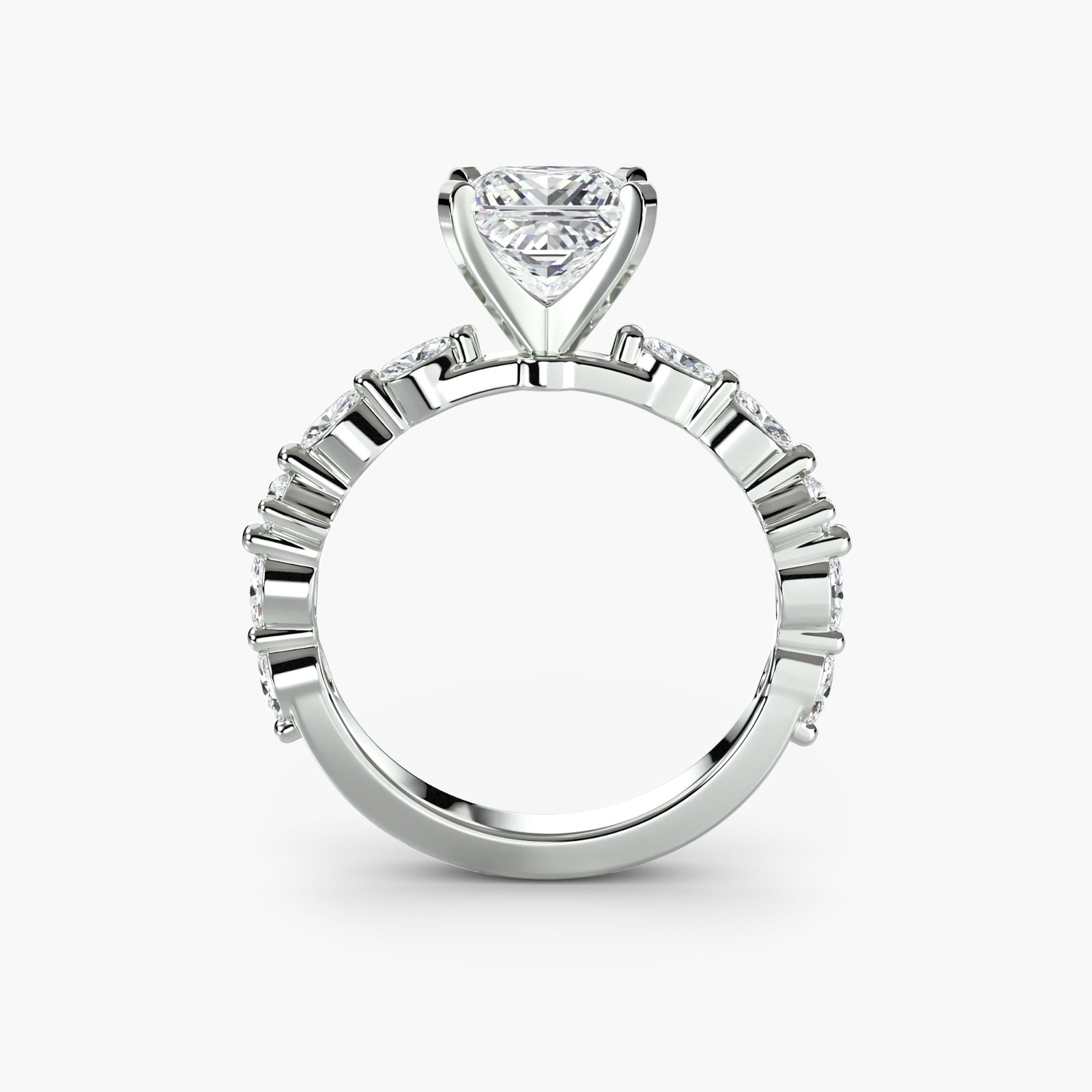 Pave Princess 18Kt White Gold Ring Setting: Pave Princess 18Kt White Gold Ring Setting 18Kt White Gold Pave Princess Ring Setting - A delicate and elegant design featuring 10 pave side stones, totaling 0.32 carats in color and clarity. This new