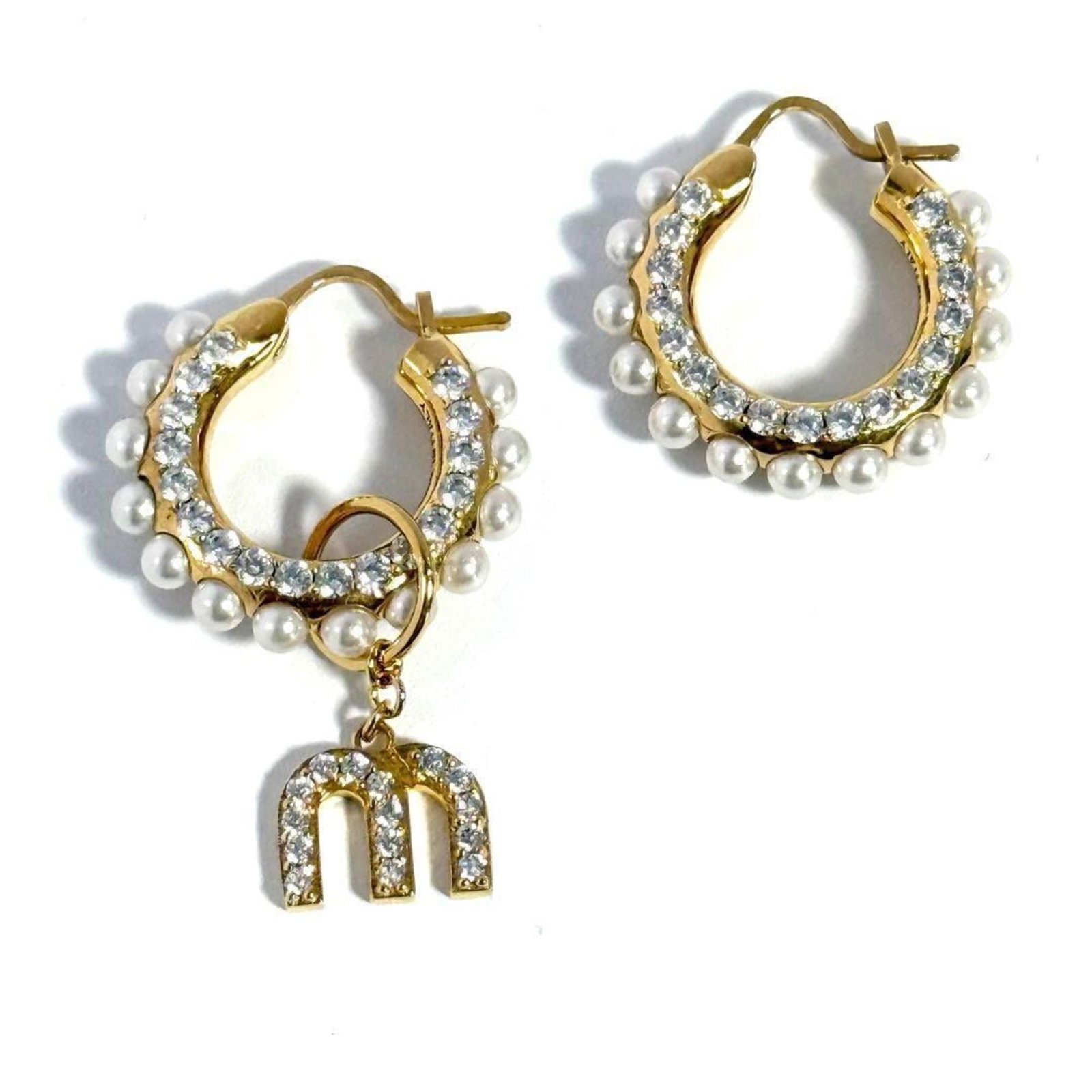 Artificial Pearl Rhinestone Metal Miu Drop Earrings (1 of 8)