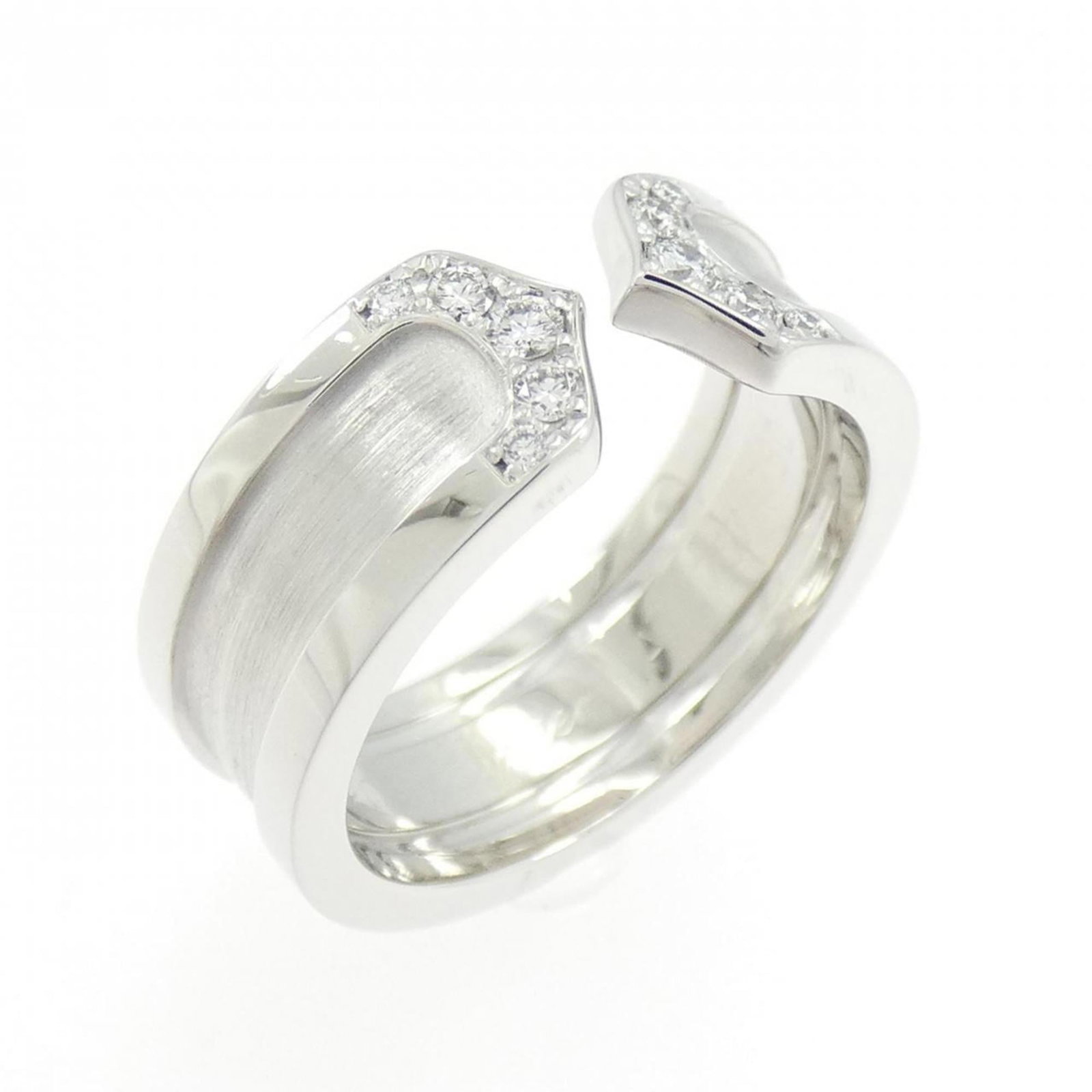 White Gold Cartier Band Ring 18K: White Gold Cartier Band Ring 18K White Gold Cartier Band Ring 18K features an elegant design with 18K white gold material and diamond accents, showcasing the luxury brand's signature style. This women
