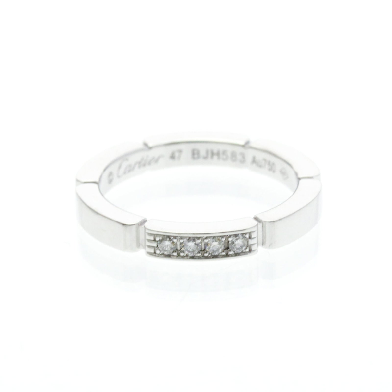 White Gold Cartier Band Ring 18K: White Gold Cartier Band Ring 18K 18K White Gold Cartier Band Ring for Women and Men, featuring a classic fashion design with a silver tone. This used ring showcases some minor scratches and dirt but