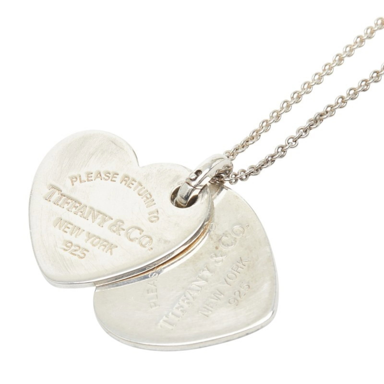 Tiffany & Co. Return To Double Heart Tag Chain Pendant Necklace Sv925 Silver Women'S.: Tiffany & Co. Return To Double Heart Tag Chain Pendant Necklace Sv925 Silver Women'S. Tiffany & Co. Return To Double Heart Tag Chain Pendant Necklace in sterling silver (925) features a classic design