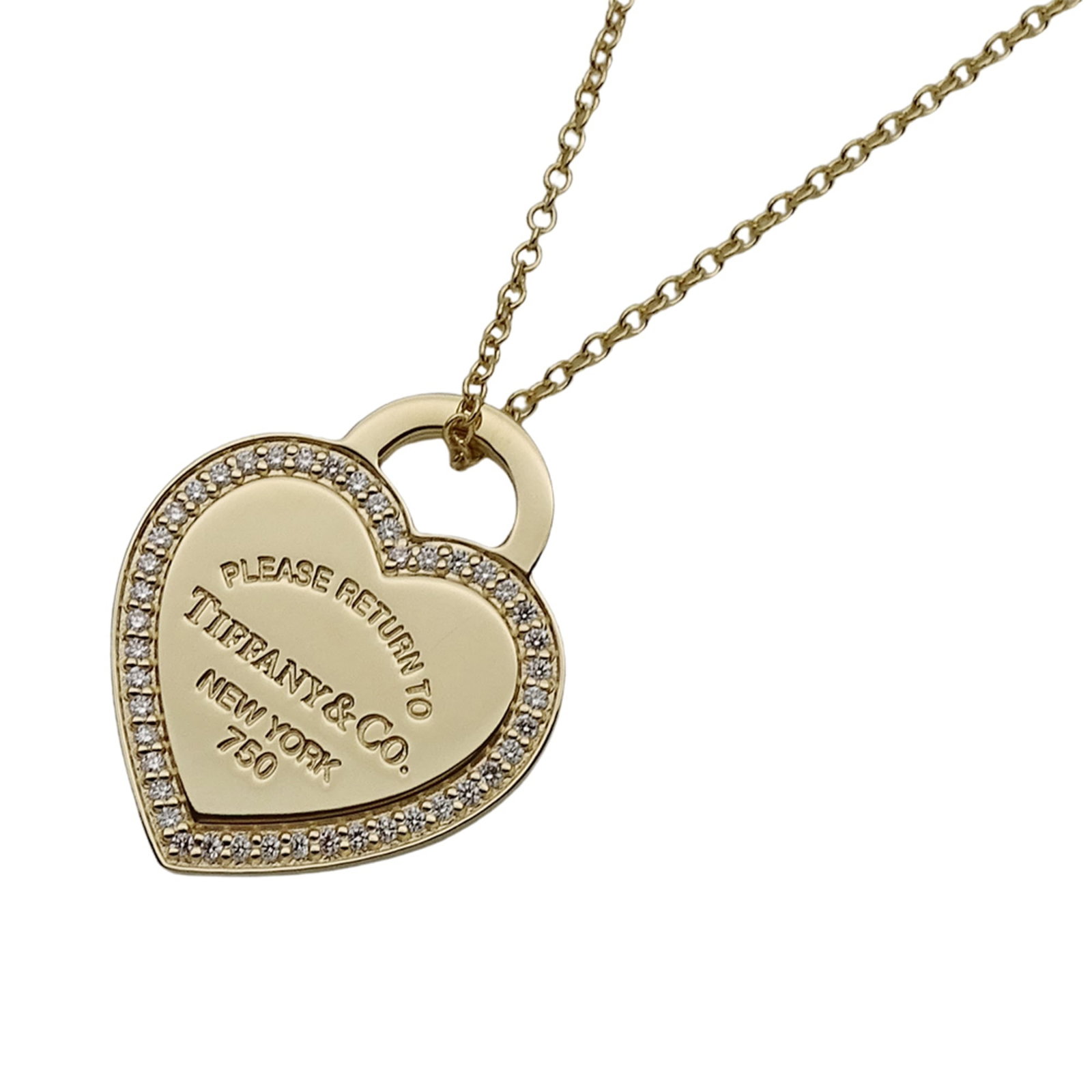 Tiffany & Co. Women'S Necklace 750Yg Diamond Return To Heart Tag Yellow Gold Jewelry Polished.: Tiffany & Co. Women'S Necklace 750Yg Diamond Return To Heart Tag Yellow Gold Jewelry Polished. Tiffany & Co.'s iconic women's necklace features a stunning 750YG diamond return to heart tag set in poli