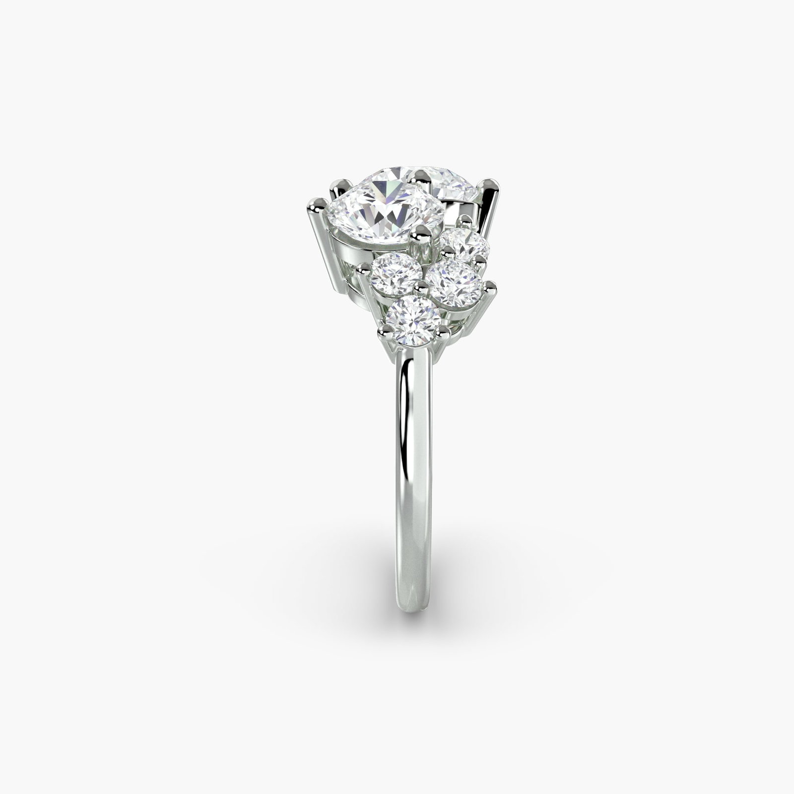 Side Stone Round 950 Platinum Ring Setting - 3