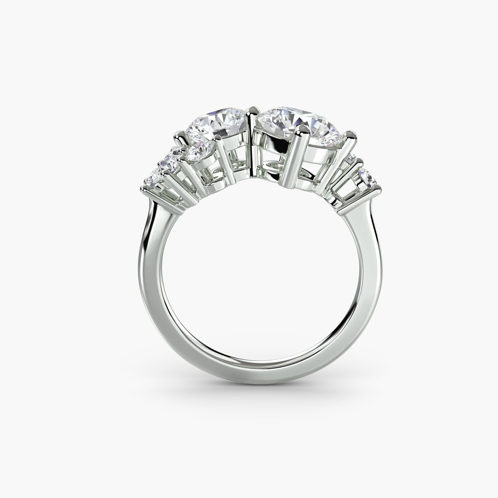 Side Stone Round 950 Platinum Ring Setting - 4
