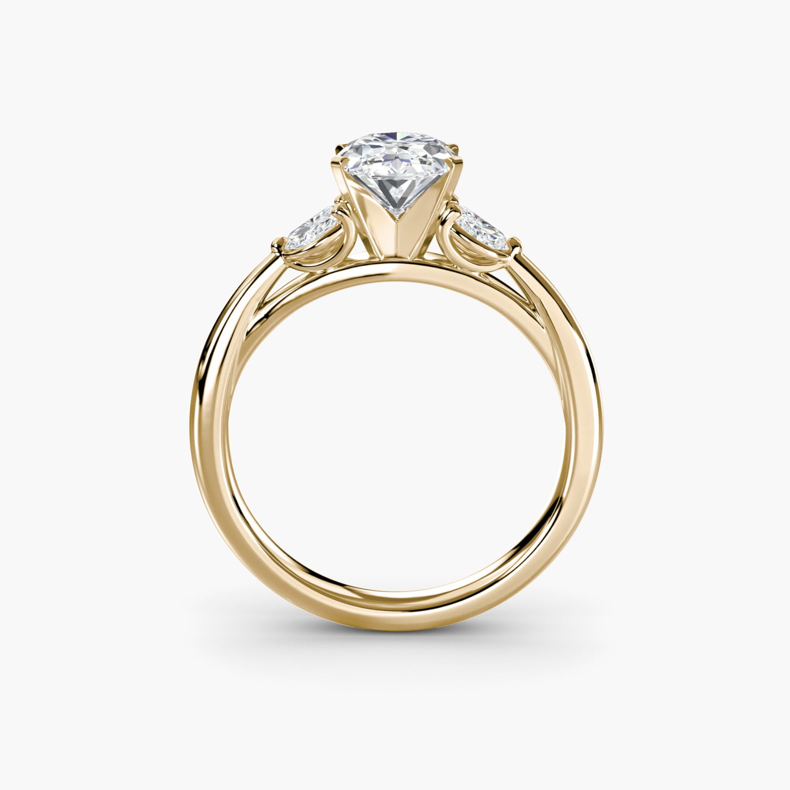 Side Stone Oval 18Kt Yellow Gold Ring Setting: Side Stone Oval 18Kt Yellow Gold Ring Setting Oval oval ring setting in 18Kt yellow gold, featuring four side stones weighing a total of 0.43 carats. The metal weight is 4.78 grams and the band width