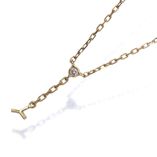 Ahkah Necklace Diamond Initial Y Ydrop 18K 750 Yellow Gold: Ahkah Necklace Diamond Initial Y Ydrop 18K 750 Yellow Gold 18k yellow gold necklace featuring a natural diamond initial Y in the form of a Y-drop design. The piece showcases exceptional craftsmanship