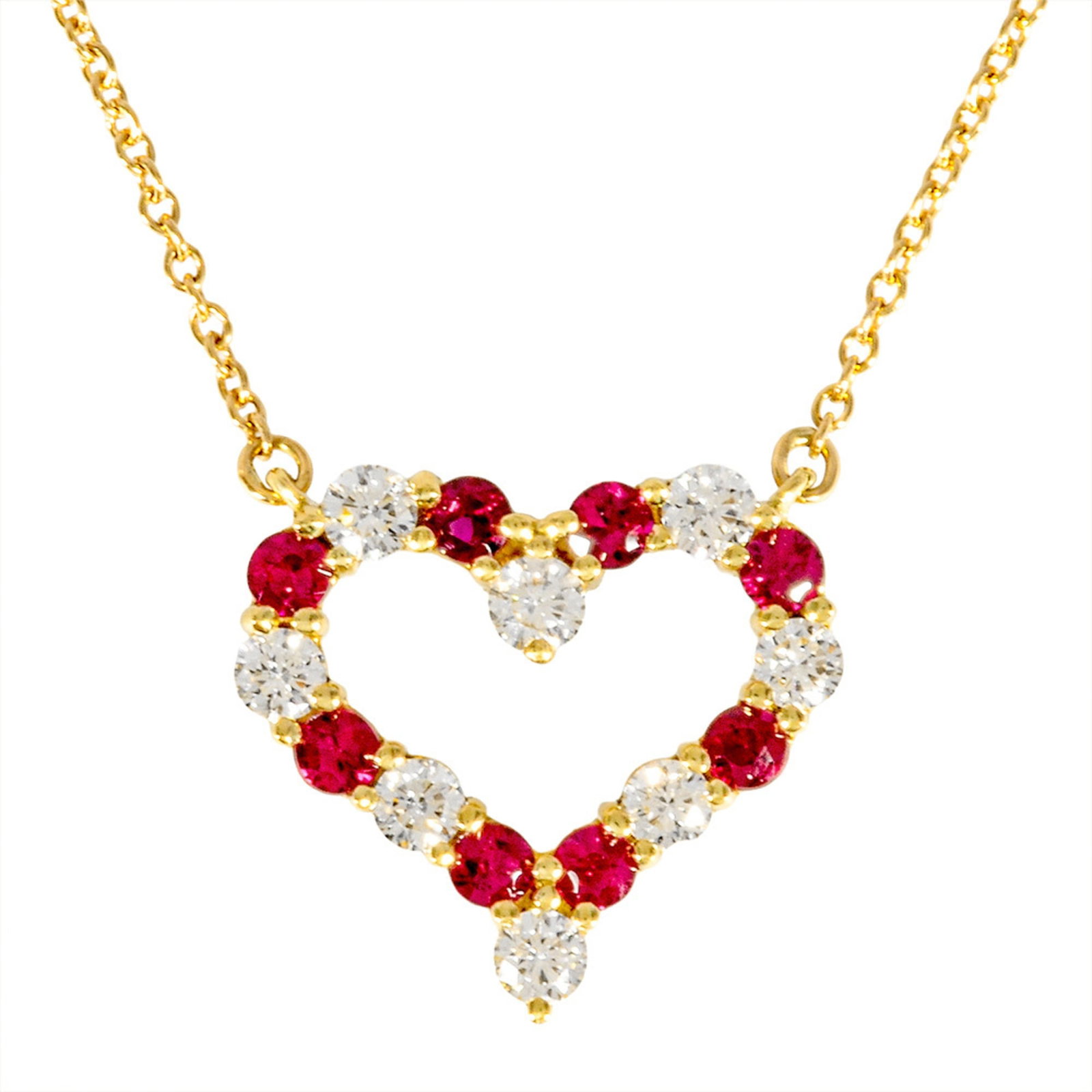 Tiffany & Co. Sentimental Heart Medium Necklace With Diamonds 18K Yellow Gold 3.5G Ruby And Gold: Tiffany & Co. Sentimental Heart Medium Necklace With Diamonds 18K Yellow Gold 3.5G Ruby And Gold Yellow gold (18K) necklace featuring a medium-sized pendant with diamonds, set against a backdrop of 3.