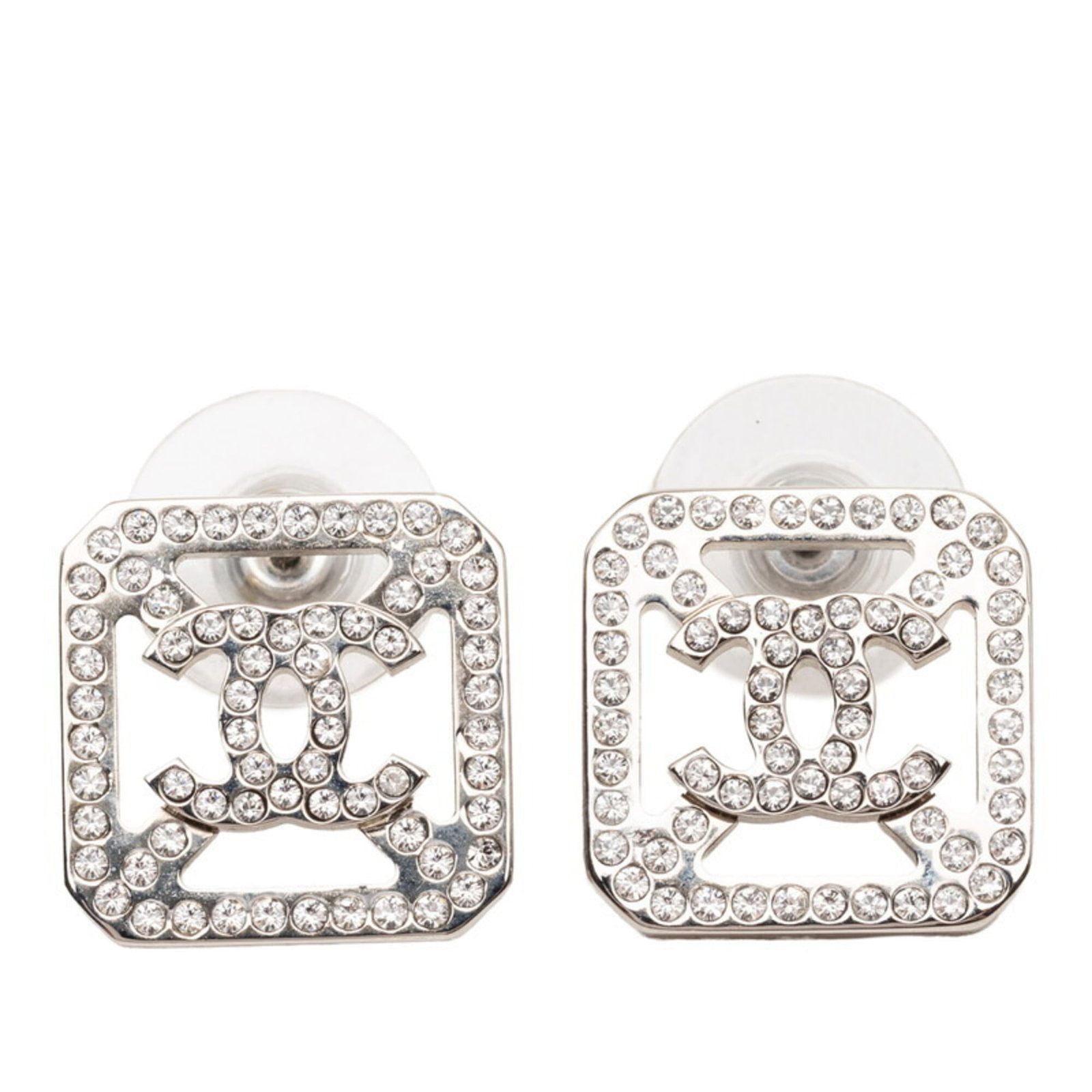 Stud Earrings Metal by Chanel: Stud Earrings Metal by Chanel Stud earrings by Chanel in silver metal, featuring rhinestone stones. The earrings have a small size with dimensions of 1.50mm x 1.50mm x 10.30mm and are made from metal 