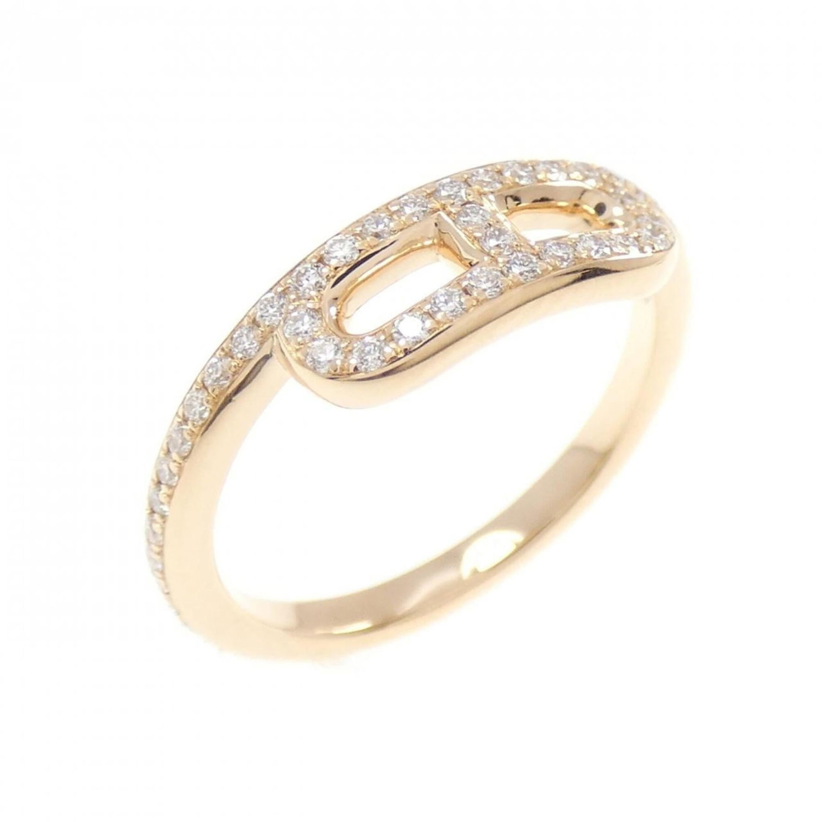 Pink Gold 18k Hermes Band Ring: Pink Gold 18k Hermes Band Ring Pink Gold 18k Hermes Band Ring in excellent condition, featuring a beautiful diamond stone set against an elegant pink gold band. The ring shows some minor signs of