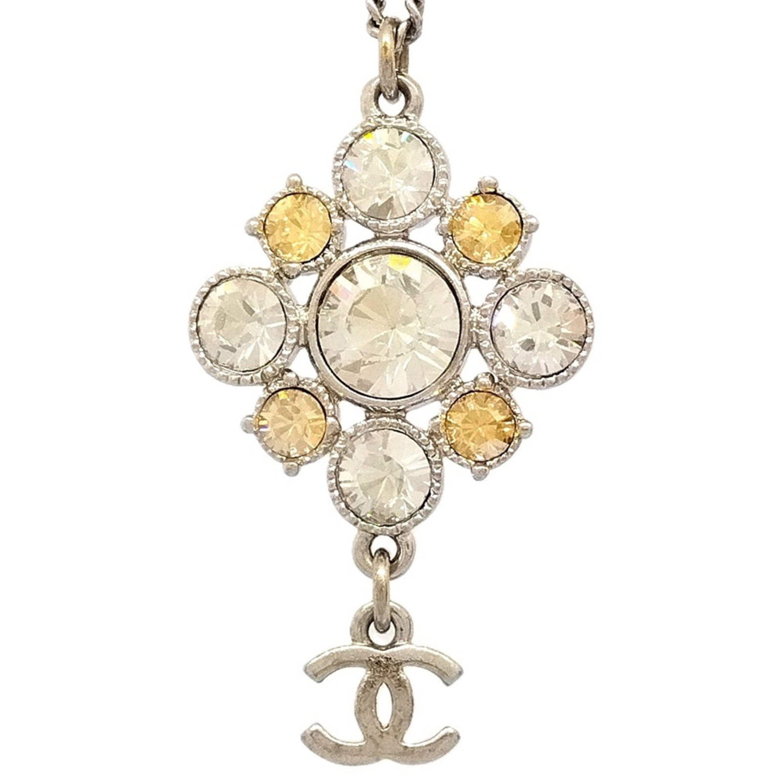 Chanel Coco Mark Rhinestone Necklace Metal Rhinestone A13V Silver Women'S (1 of 8)