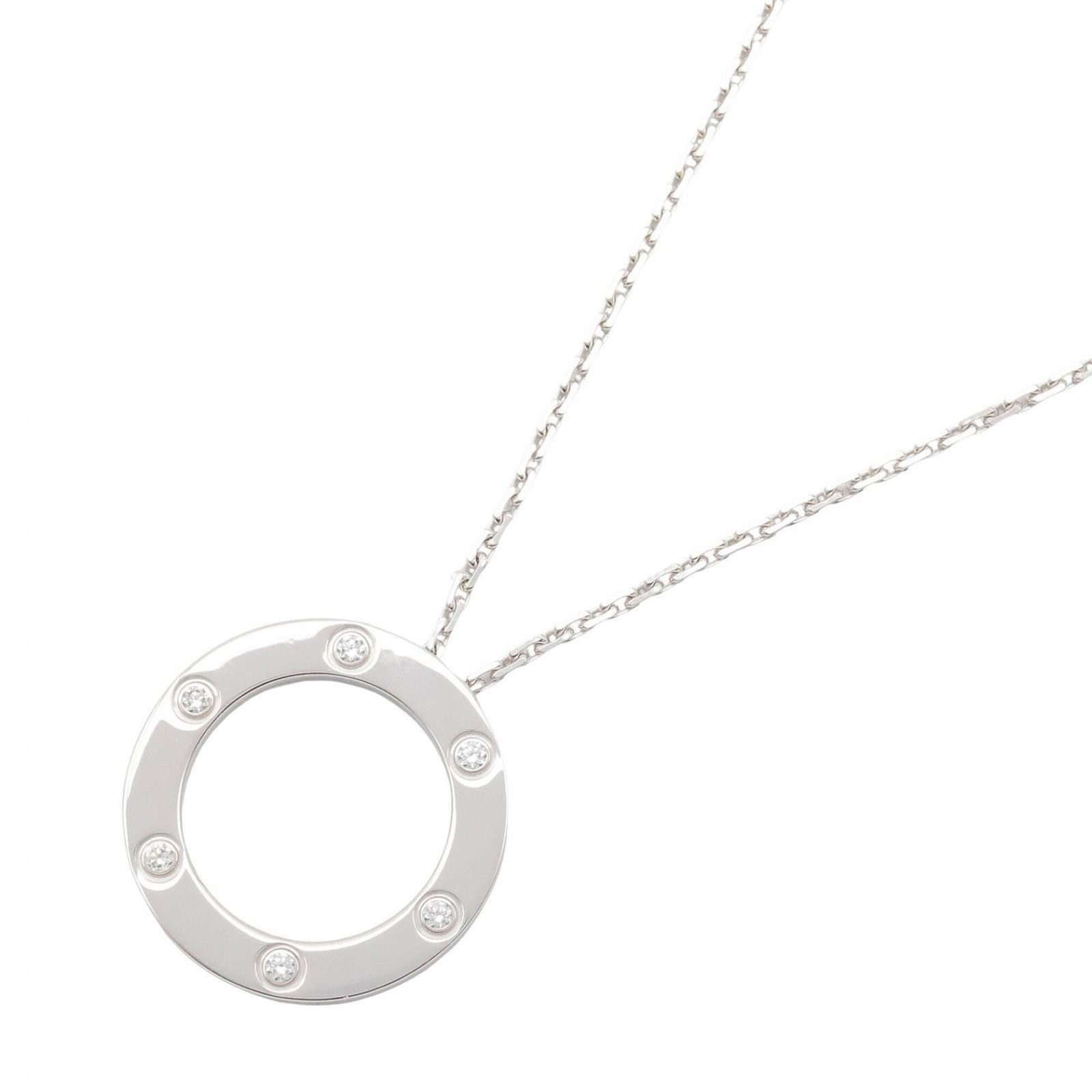 Cartier Love Circle 6Pd Necklace 18K White Gold (18Kwg) Diamond Women'S Clear/ Silver Tone: Cartier Love Circle 6Pd Necklace 18K White Gold (18Kwg) Diamond Women'S Clear/ Silver Tone Cartier Love Circle 6Pd Necklace in 18K White Gold features a clear diamond pendant set against an 18K white