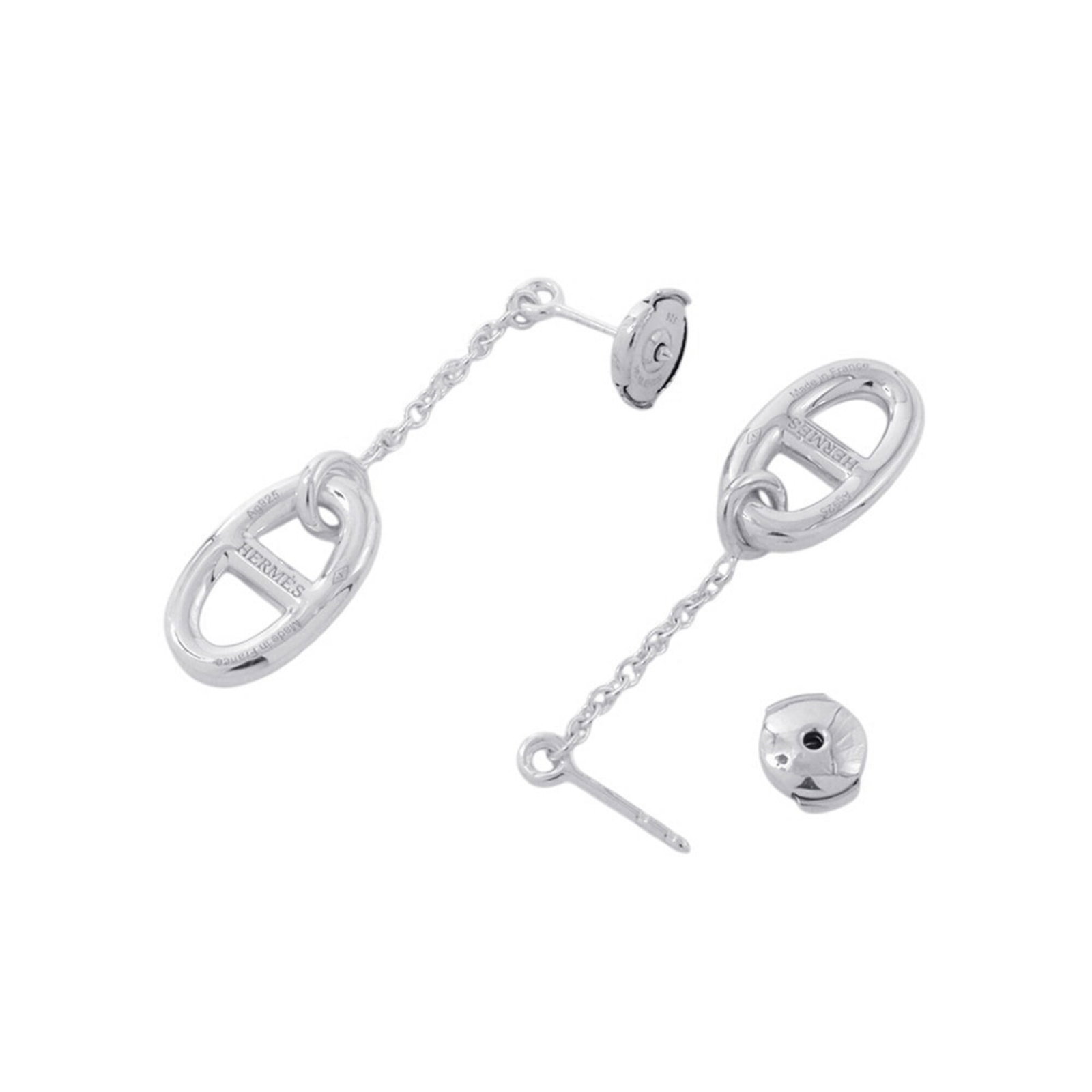 Hermes 925 Silver Earrings Stud - 3