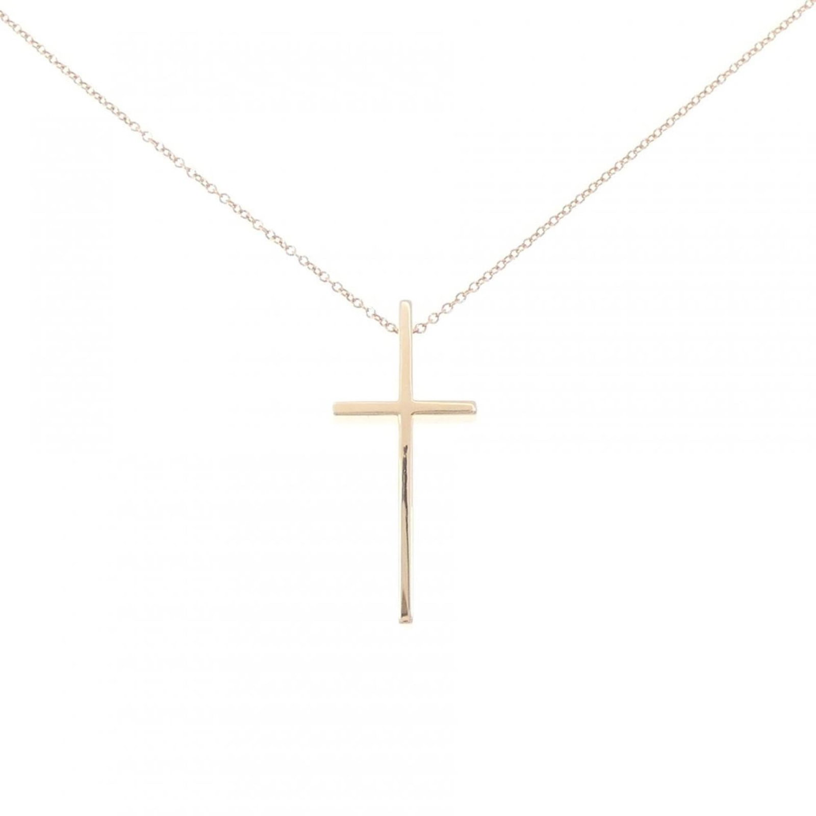 Cross Necklace by Tiffany: Cross Necklace by Tiffany Pink Gold (18K) Cross Necklace by Tiffany, featuring a 30.5mm x 13.5mm pendant with a subtle pink hue, set against a 46cm chain. The necklace bears a few traces of usage and 