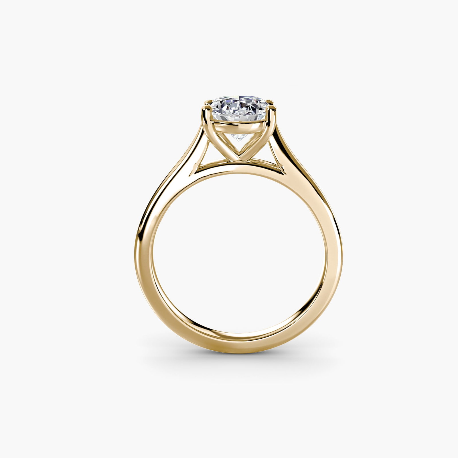 Solitaire Oval 14Kt Yellow Gold Ring Setting: Solitaire Oval 14Kt Yellow Gold Ring Setting Oval oval solitaire ring setting in 14Kt yellow gold, featuring a sleek and modern design. This new ring boasts a metal weight of 3.2 grams and a band widt